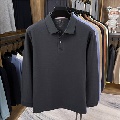 100Cotton High-Quality Men's Polo Shirt Placket Embroid Breathable Long Sleeve Autumn Lapel T-Shirt Business Casual Menswear
