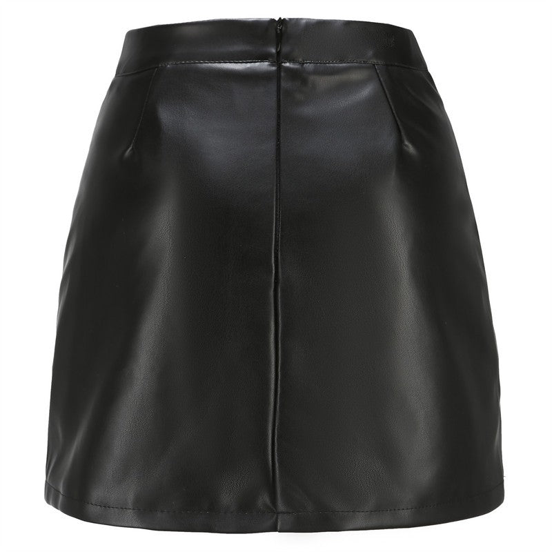 Women's Black Small Stretch PU Skirt, Fashion Casual Short Skirts,  Brown Gray Leather Skirts of Women 2026