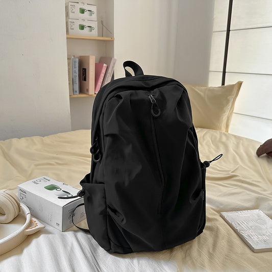 Korean Style Simple Solid Color Zipper Computer Backpack, School and Commuting Backpack