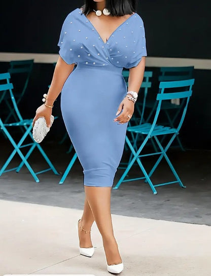 Fashion Party Dress For Wonen Sexy V Neck Package Hip Elegant Dresses 2025 Srping Summer Lady Solid Color Slim Office Midi Dress