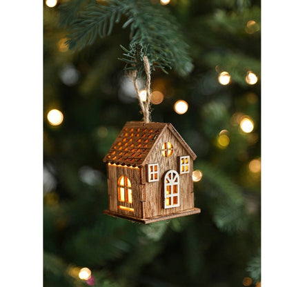 New Luminous Wooden House Christmas Pendants New Year Creative Xmas Tree Ornaments Gifts Pendant Christmas Decorations