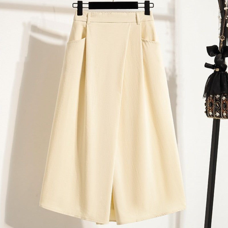 2026 Solid Color Big Size Half Skirt Women Leisure A- Line with Pocket Chinese Origin Simple Plus Size Mid Length Skirt