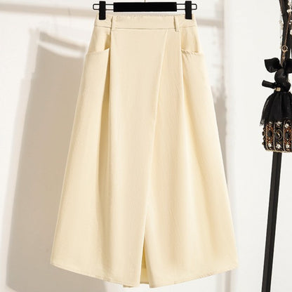 2026 Solid Color Big Size Half Skirt Women Leisure A- Line with Pocket Chinese Origin Simple Plus Size Mid Length Skirt