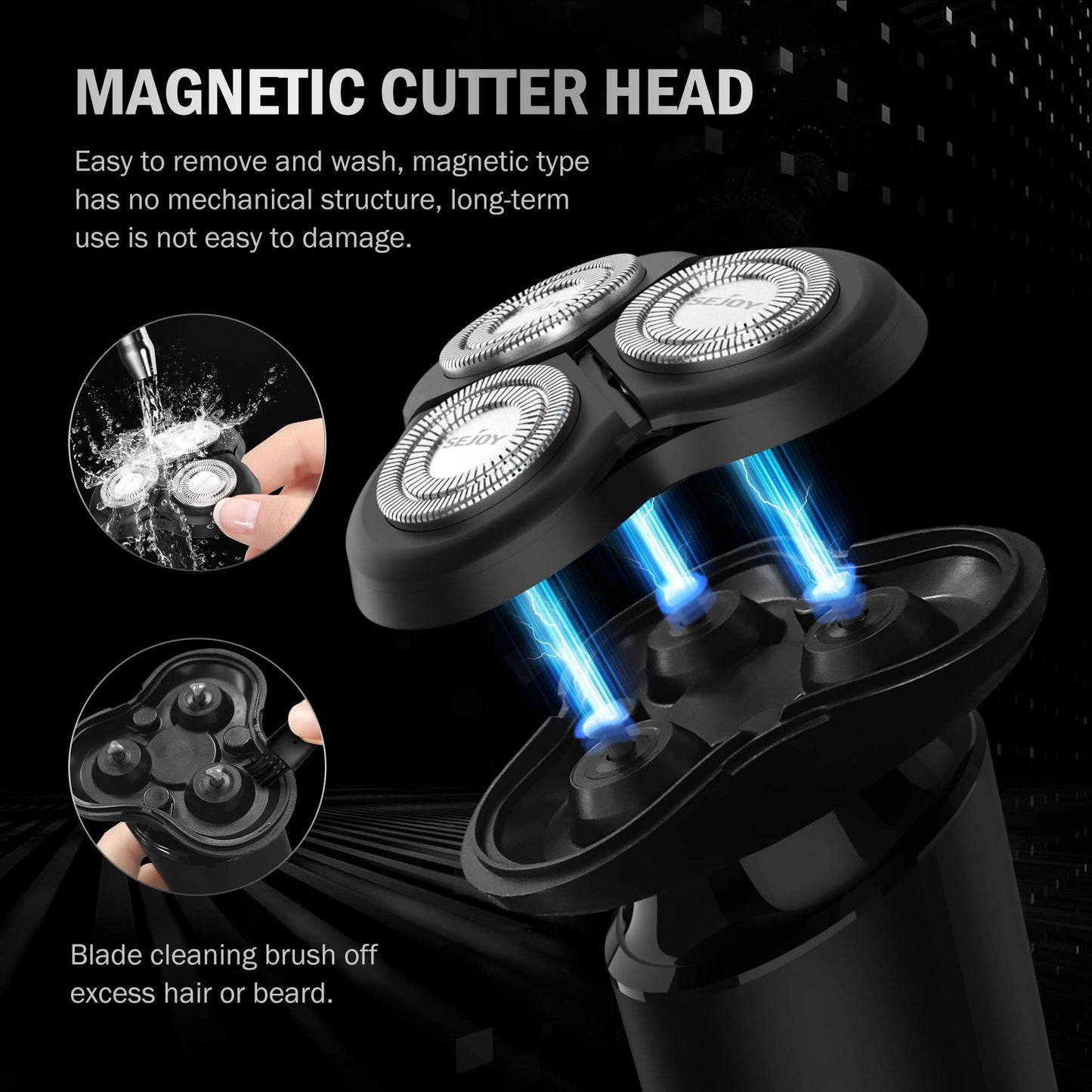 Sejoy Electric Razor for Men 3-Blade Rotary Shaving Machine,Electric Shaver Type-C Fast Charging,LED Display Hair Timmer