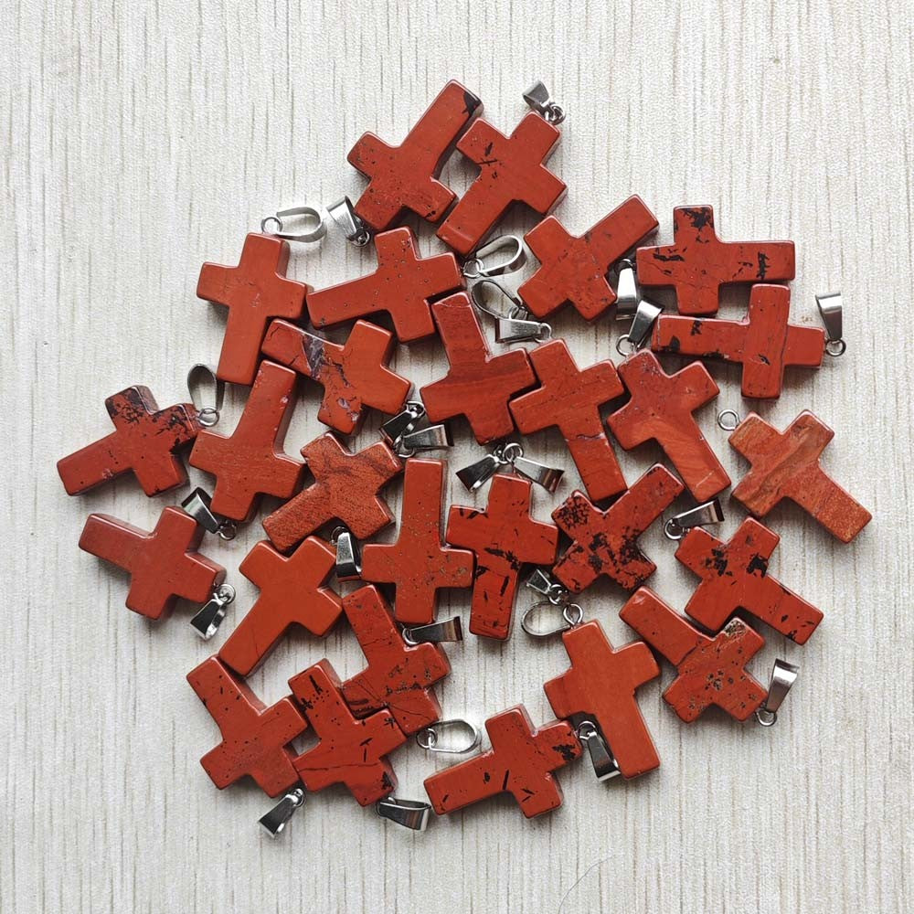 Wholesale 50pcs/lot Fashion Hot Sell Natural Stone Mixed Color Assort Cross Pendants Charms Fit Necklaces Jewelry Making