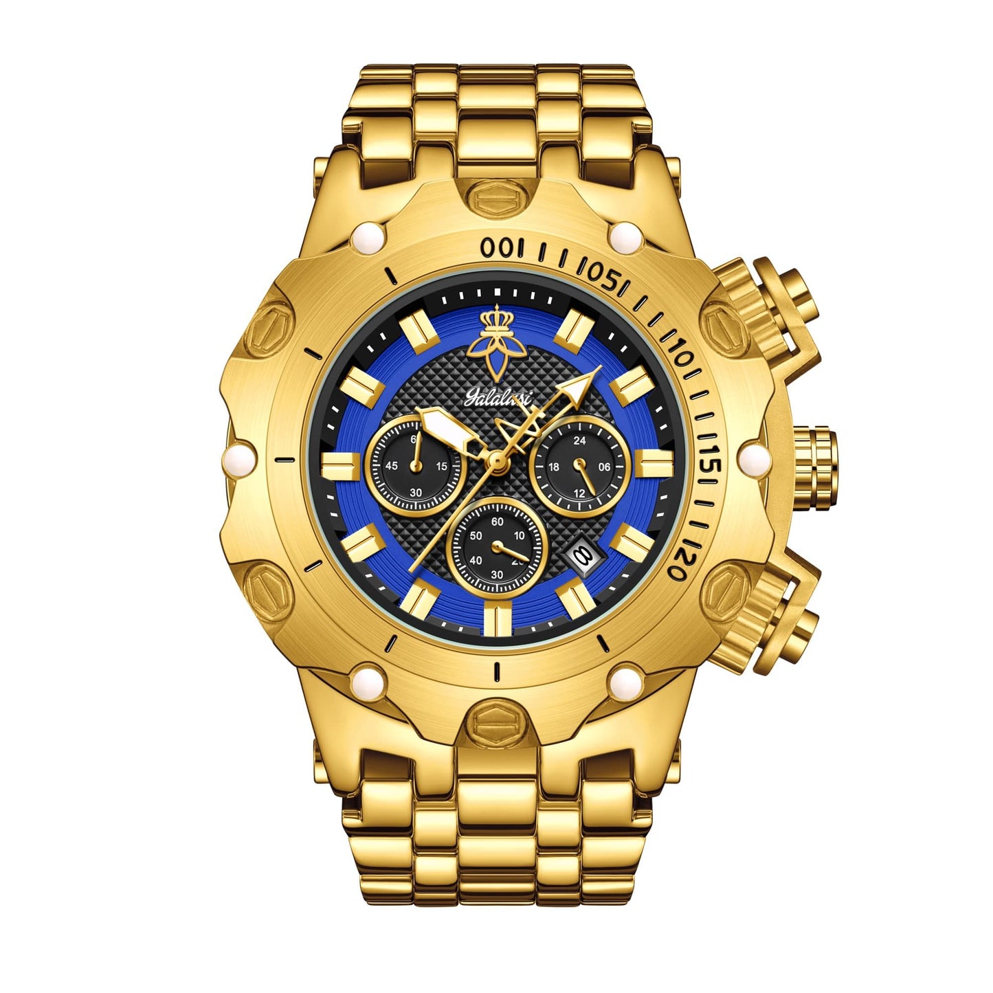 YaLaLuSi Men's Multifunctional Luxury Watch, Gold Strap with Atmospheric Dial, Fashionable and Practical Gift box