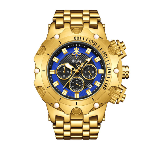 YaLaLuSi Men's Multifunctional Luxury Watch, Gold Strap with Atmospheric Dial, Fashionable and Practical Gift box
