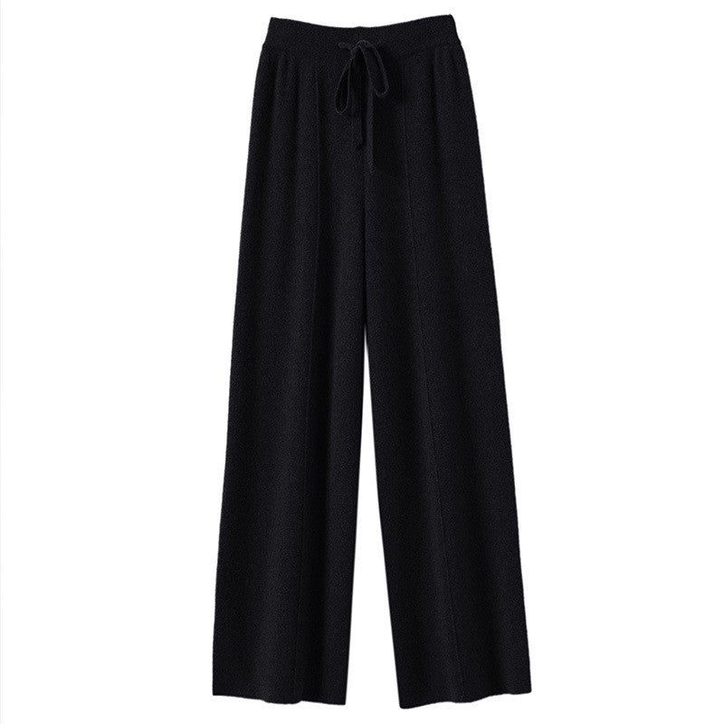 Women's High waisted warm knit wide leg straight leg pants for women, solid color loose wide leg pants