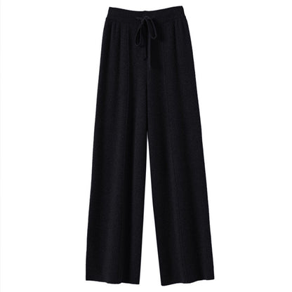 Women's High waisted warm knit wide leg straight leg pants for women, solid color loose wide leg pants
