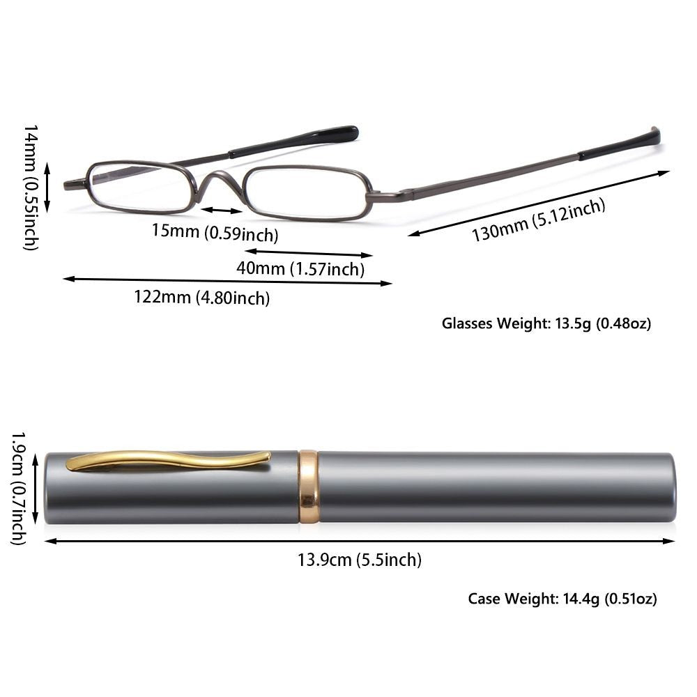 1 Óculos de Leitura Masculino e Feminino com Dobradiça de Mola, Mini Leitor de Tubo Pequeno, Fino, Tipo Caneta, com Estojo Portátil com Clipe