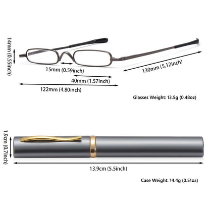 1 Óculos de Leitura Masculino e Feminino com Dobradiça de Mola, Mini Leitor de Tubo Pequeno, Fino, Tipo Caneta, com Estojo Portátil com Clipe