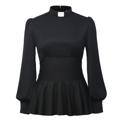 Priest Tab Collar Clergy Shirt Tops for Women Catholic Church Uniform Costume