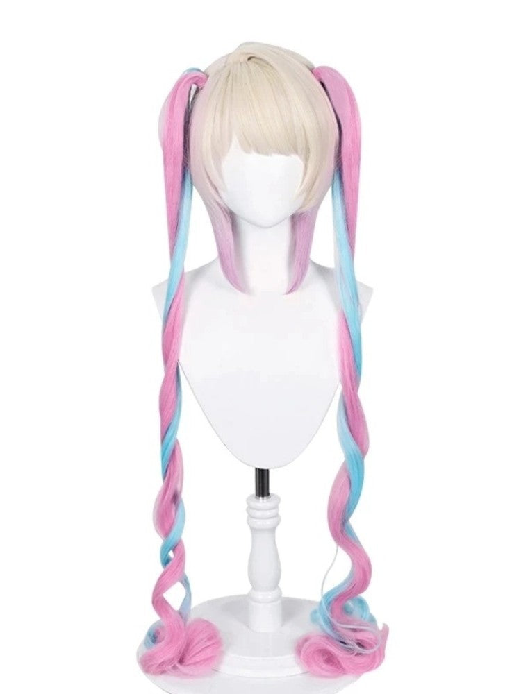 Peruca de rabo de cavalo Kawaii Angel-chan para Cosplay, perucas de cabelo de princesa com tranças e franja para fantasia de pêssego de Halloween