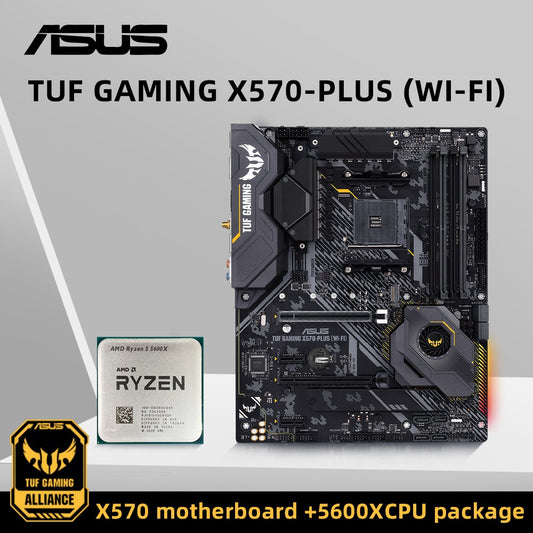 ASUS X570 Motherboard Set Kit with Ryzen 5 5600 CPU TUF GAMING X570-PLUS (WI-FI) 4xDDR4 M.2 NVME HDMI ARGB USBC AM4 Mainboard