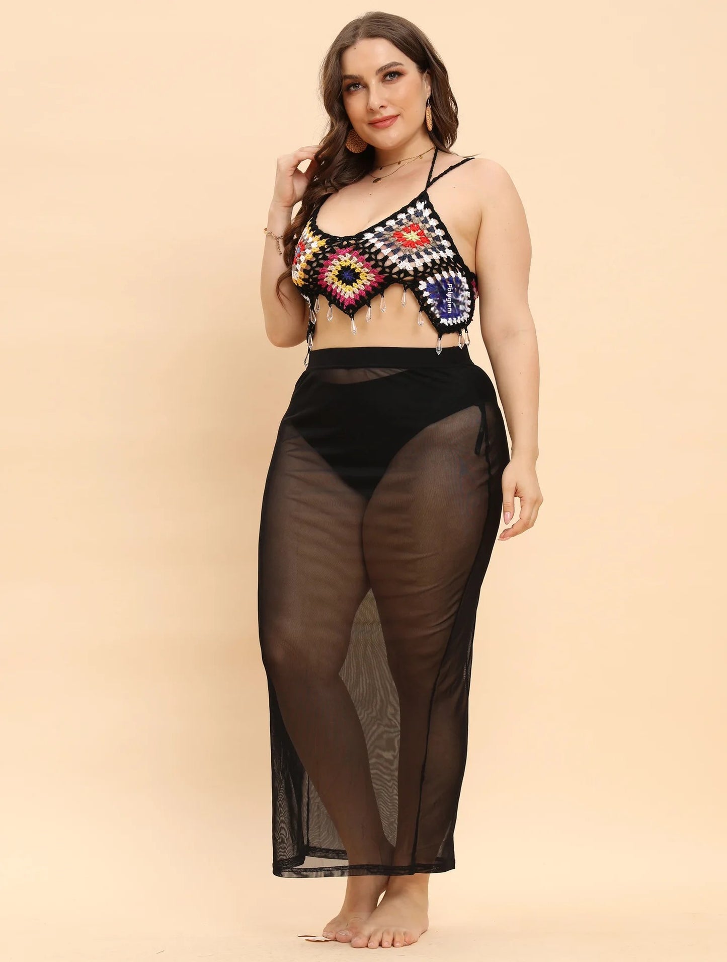 Plus Size Plus Size Beachy See through Mesh Skirt Sexy Vacation Style Women's Half Body Skirt Beach Vacation Fashion plus Siz...