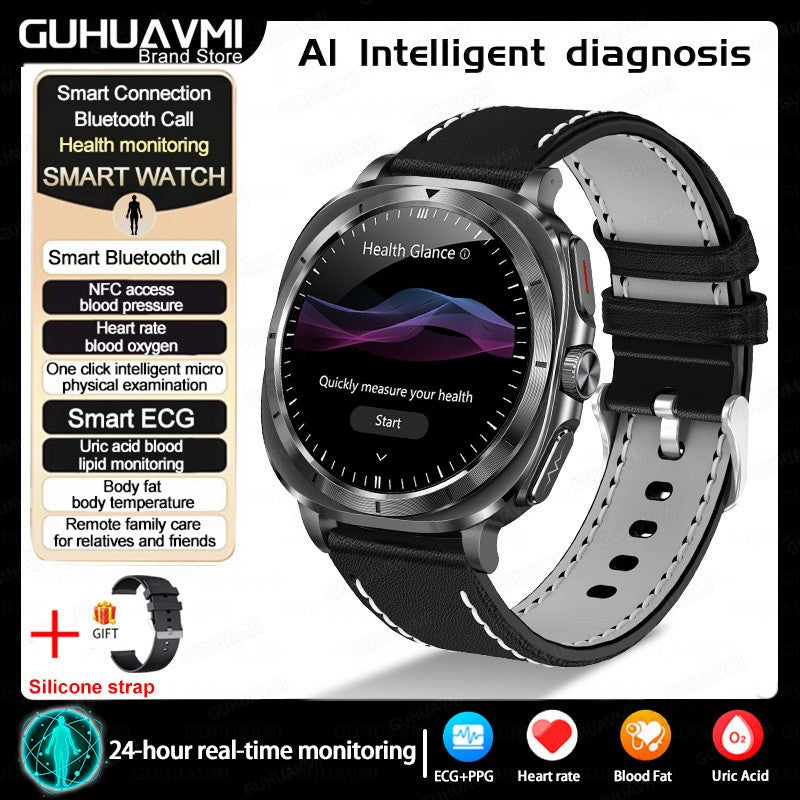Novo Relógio de Saúde Ácido Úrico Pressão Arterial Oxigênio no Sangue Análise Corporal Gordura Corporal Smartwatch ECG+PPG Chamada Bluetooth Relógio Mulheres Homens