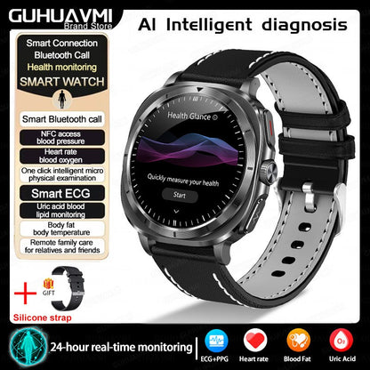 Novo Relógio de Saúde Ácido Úrico Pressão Arterial Oxigênio no Sangue Análise Corporal Gordura Corporal Smartwatch ECG+PPG Chamada Bluetooth Relógio Mulheres Homens