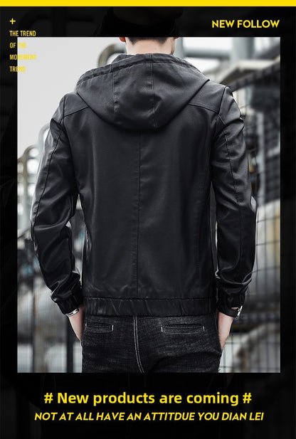 Men's Leather Jacket, Men's Hoodie, Slim-fit Korean Style Biker Casual Coat