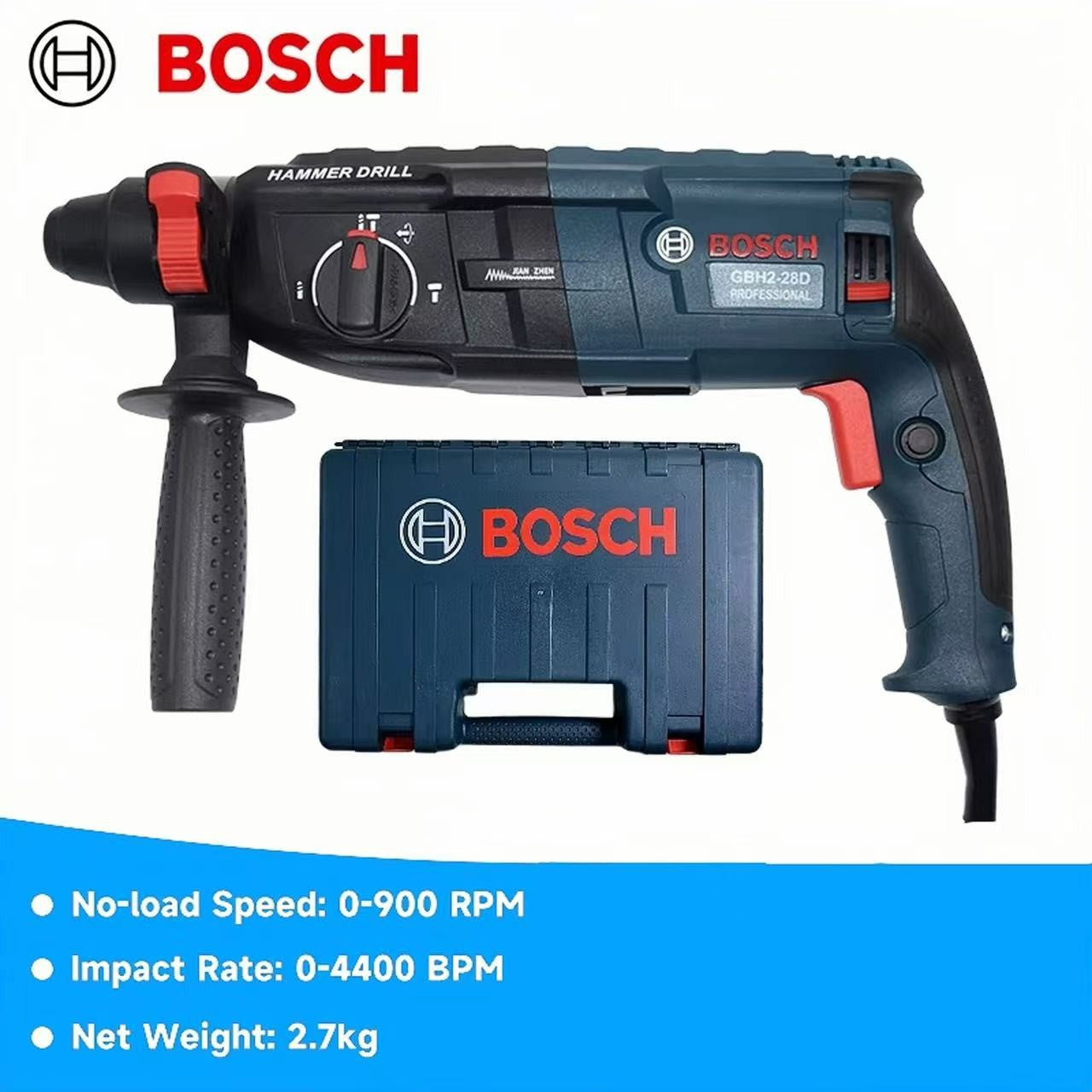 Bosch furadeira de impacto sem escovas martelo elétrico GBH2-28 Ferramenta multifuncional de alta potência de nível industrial