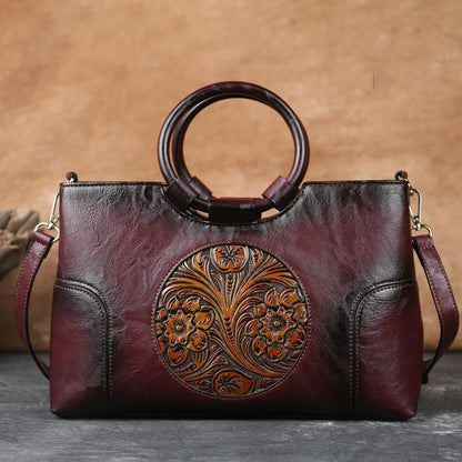 2025 New High Quality Leather Women Handbag Retro Handmade Embossed Shoulder Bag For Women Large Capacity Female Messenger Bags