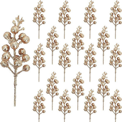 10Pcs Christmas Decoration Artificial 15heads Sparkling Berry Bouquet Xmas Tree Ornaments for Home Decor New Year Party Supplies