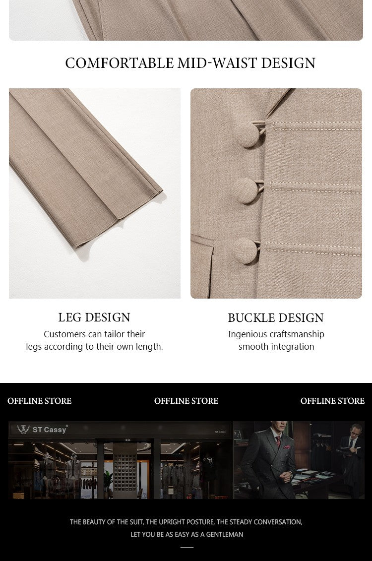 ST Cassy Elegant man suit for wedding Slim Fit Double Breasted Multiple buttons Casual Business man 2 piece outfit set