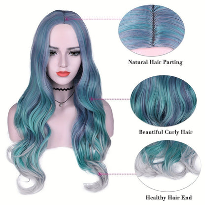 Gradient color synthetic wig cosplay anime wig COS Harajuku style colorful long curly hair headgear lolita