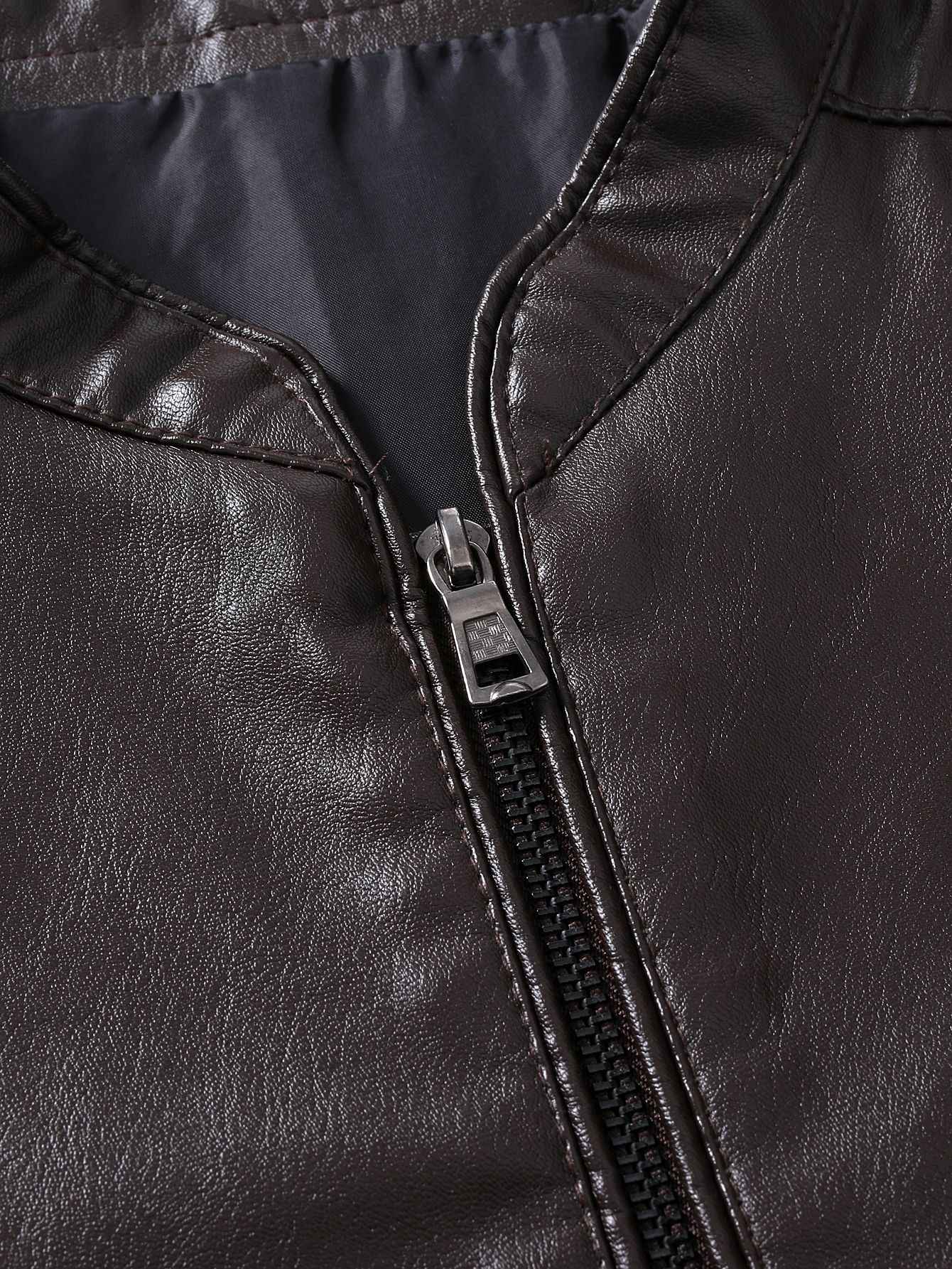 2024 Spring New Men's Business Casual Slim Long-sleeved Pu Leather Jacket Jacket Side Seam Pocket Zipper Solid Color