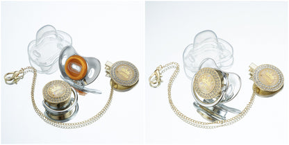 Miyocar Bling Custom Pink Brave Lion Pacifiers Bring 3 Replacement Silicone Teat Include All Size for Boy Girl Baby Shower Gift