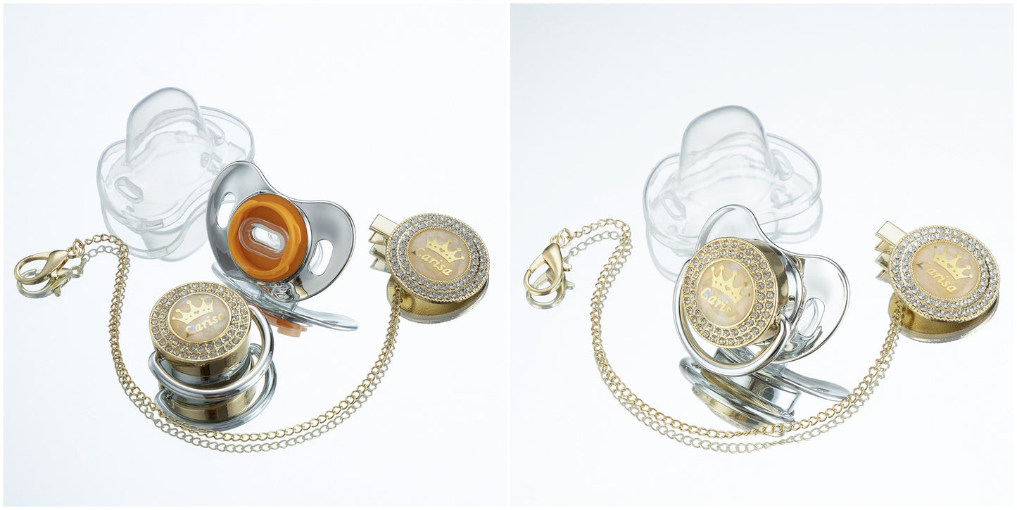 Miyocar Bling Custom Pure Green Pacifiers Bring 3 Replacement Silicone Teat Include All Size for Boy Girl Baby Shower Gift