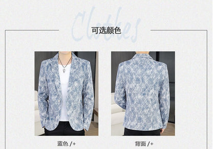 New Floral Pattern Autumn Winter Men's Suit Slim Fit Youth Formal Single Blazer Jacket