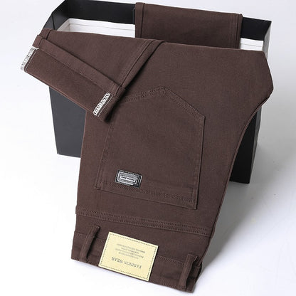 Cotton White Jeans Men's Elastic Soft Comfortable Business Casual Trousers Fashion Korean Fit Straight Spring Autumn Denim Pants
