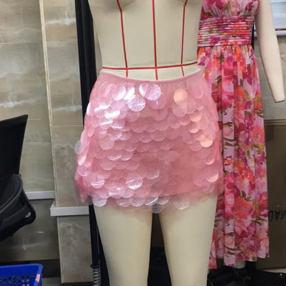 Hot Girl Party Rave Sequins Mini Skirts Women Sexy Low Rise Bodycon Skirts Y2K Coquette Sparkle Short Skirt Fashion Clubwear