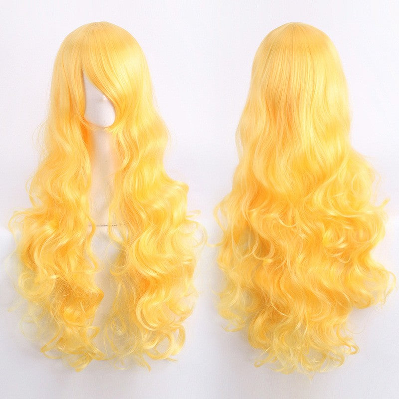 Peruca de anime colorida estilo cosplay europeu e americano, com rede de fivela para comércio exterior, universal, 80CM de comprimento, encaracolada de fibra sintética