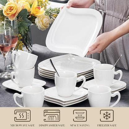 Conjuntos de Louça de 30 Peças, Pratos e Tigelas Brancos Marfim para 6 Pessoas, Conjunto de Louça de Porcelana com Jogo de Pratos Rasos, Kit de Xícaras e Pires, Cozinh
