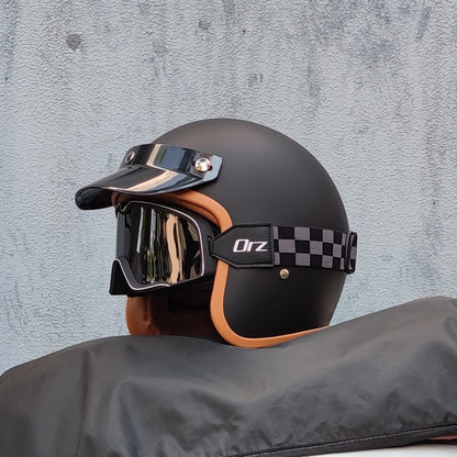 Capacete de motocicleta retrô semiaberto acessórios para motocicleta cross-country capacete de motocicleta 3/4 capacete retrô de inverno