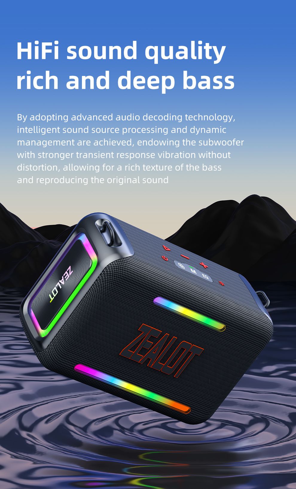 Caixa de Som Bluetooth Portátil à Prova D'água ZEALOT-S95, Boombox Sem Fio para Exterior, Subwoofer com Radiadores Passivos Triplos, Graves Profundos, 120W