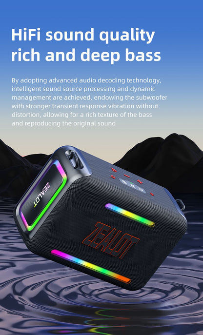 Caixa de Som Bluetooth Portátil à Prova D'água ZEALOT-S95, Boombox Sem Fio para Exterior, Subwoofer com Radiadores Passivos Triplos, Graves Profundos, 120W