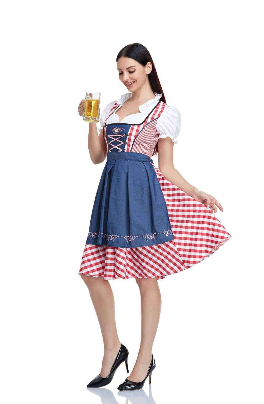 Traditional Bavarian Oktoberfest Costumes Plaid Dirndl Dresses Women Apron Dress German Beer Wench Maid Cosplay Party Dress