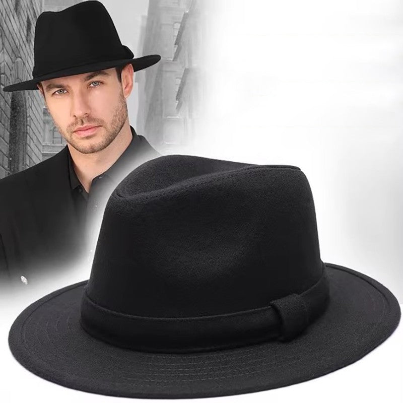 New Fashion Casual Topper for Men British Fashion Black Jazz Hat Wool Versatile Middle-aged Elderly Hat Elegent Trend Fedoras