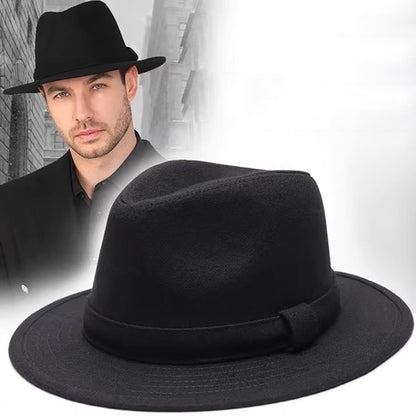 New Fashion Casual Topper for Men British Fashion Black Jazz Hat Wool Versatile Middle-aged Elderly Hat Elegent Trend Fedoras