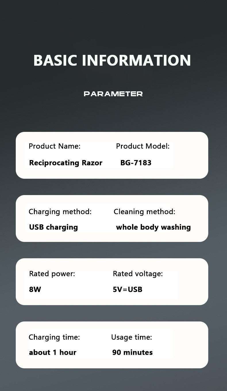 MOTAWISH Electric Shaver Reciprocating High and Low Two-speed Adjustable Shaver Full Body Washable Type-c Rechargeable Shaver