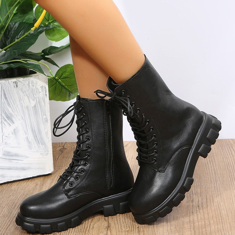 Autumn winter plus size new shoes Women Fashion Laceup Boots Chelsea Zipper Ladies  Sports Casual Heel  platform
