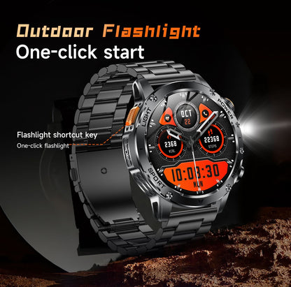 New Outdoor Sports Smart Watch 1.7" HD AMOLDE Screen 1000mAh Battery LED Flashlight IP68 Waterproof BT Call Military Smartwatch