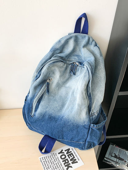 Men's and Women's Backpacks, Student Schoolbags, Large-Capacity Washed Denim Bags