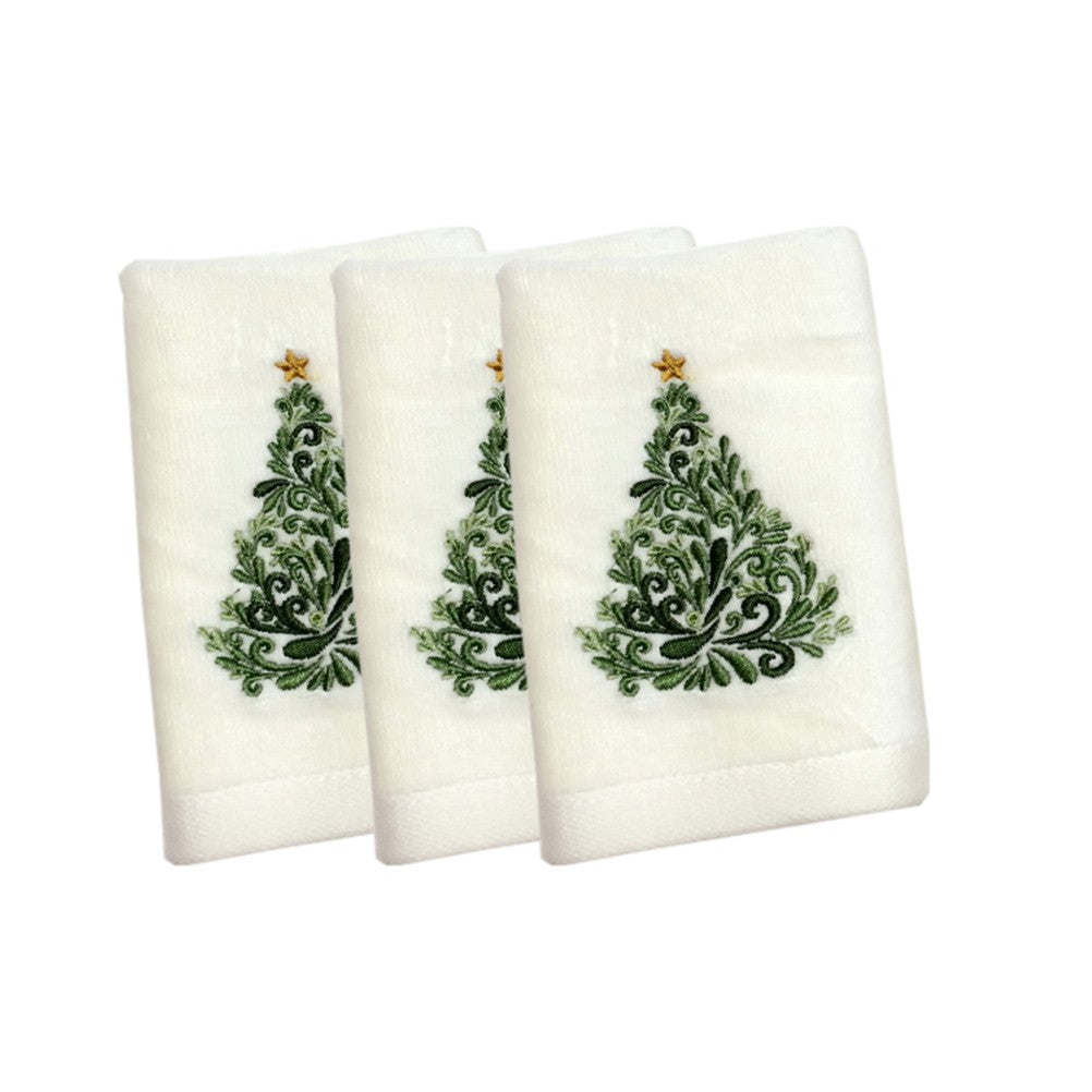 Christmas Tree Bathroom Towel Embroidered Guest Hand Towels Water Absorption Washcloth for Xmas Party
