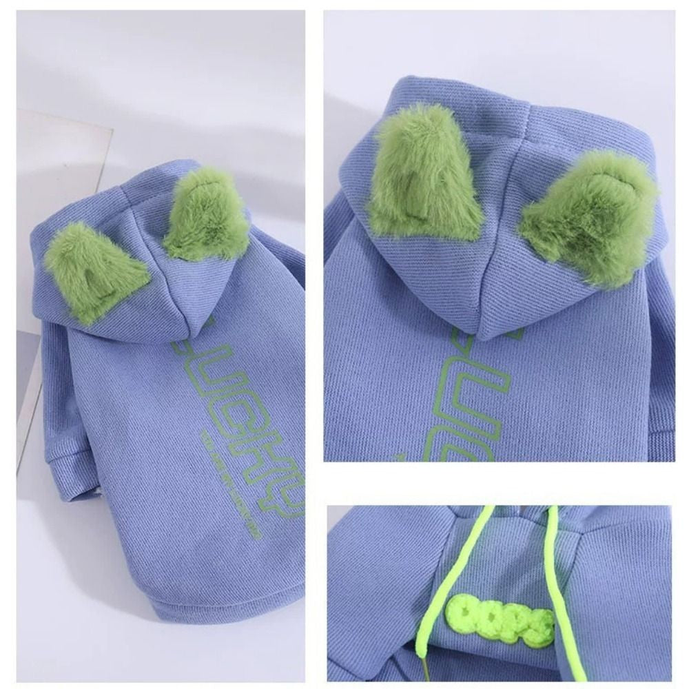 Moletom de cachorro com capuz estampado de letras, moletom de cachorro quente e confortável, roupas de cachorro de algodão/poliéster, macacão de filhote ajustável, outono
