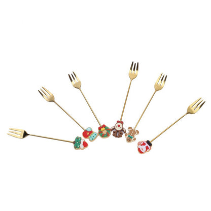 Christmas Gift  Deco Tableware Cutlery Set Elk Christmas Tree Decoration Dessert Spoon Fruit Fork Coffee Spoon Cutlery Gift
