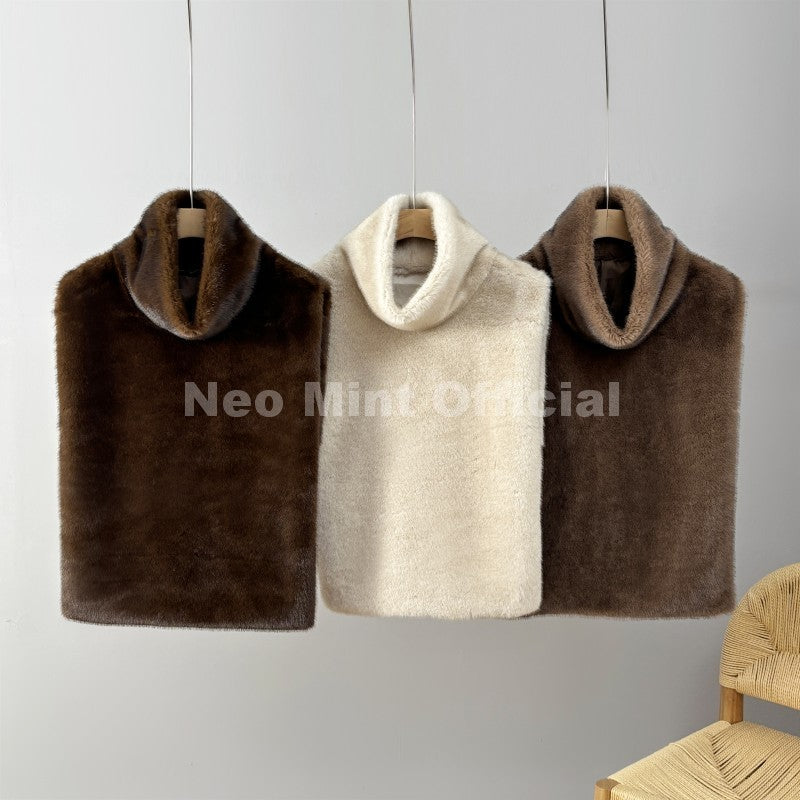 Neo Mint 2025 Brand Fashion Faux Fur Sable Vest Crop Top Autumn Winter Turtleneck Eco Mink Fur Tank Tops Sleeveless Jacket Coat