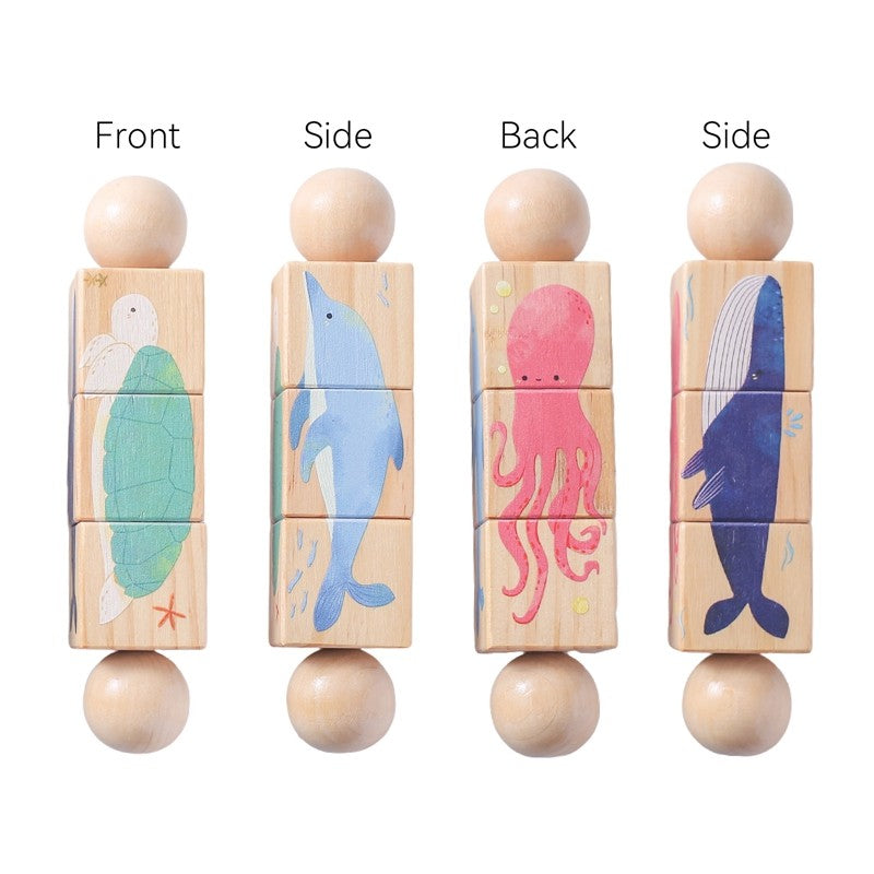 1pc Baby Wooden Rotating Rattle Animal Matching Newborn Soothing Toy Rotate Blocks Rotating Puzzle Montessori Toys for Babys